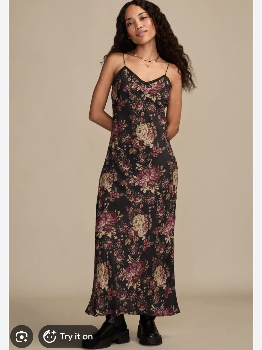 Lucky Brand Floral Slip Dress With Lace Up Back
